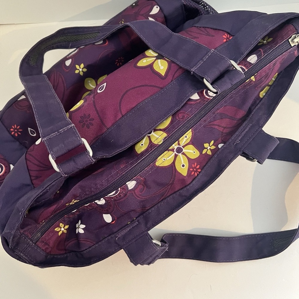 JanSport Womens Laptop Tote Bag Purple Floral Print Nylon Zip Top - Picture 2 of 5